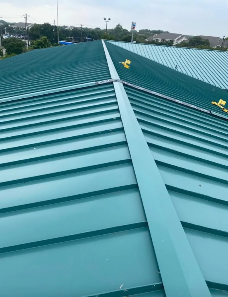 Green commercial metal roof ridge and valley for Metal Roof Repair in Sulphur